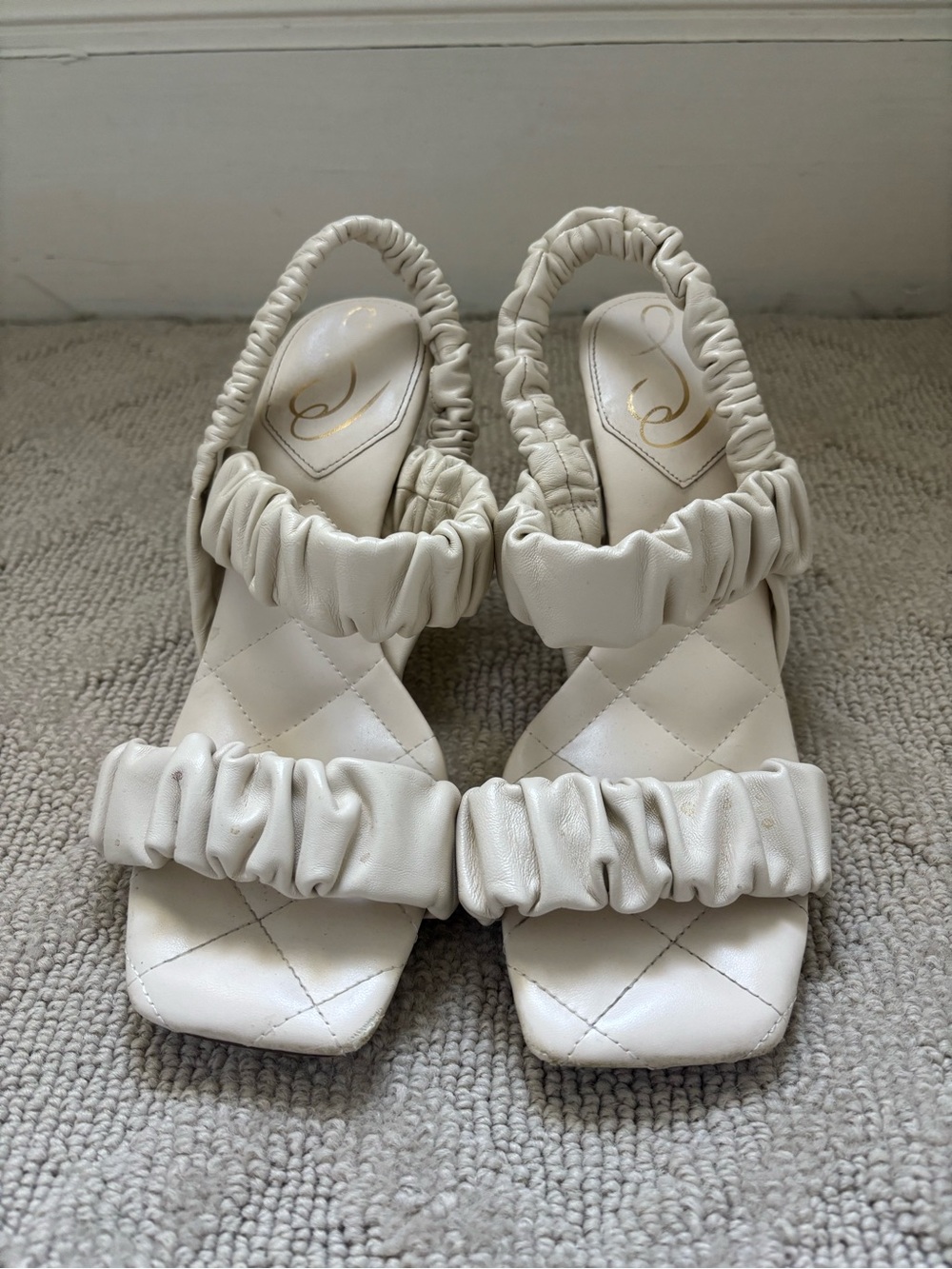 Sam Edelman Cream Ruched Strap Heeled Sandals